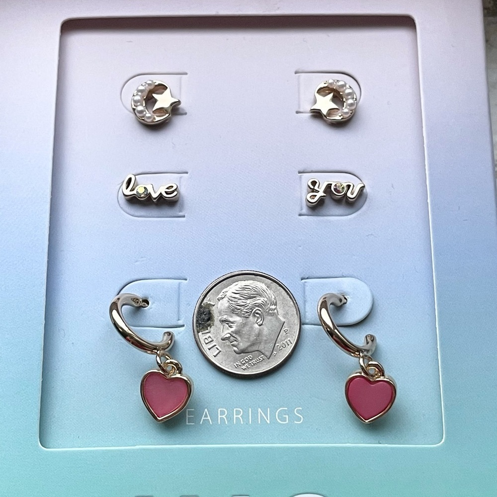 INC International Concepts Love You, Pink Heart, Star & Moon 3 Pc Earring Set - Picture 8 of 16